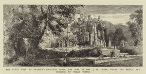 La visite royale à Swansea, Singleton Abbey, la résidence de Mme J H Vivian, où le prince et la princesse de Galles ont séjourné (gravure) - English School