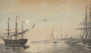 Le yacht royal au large de Margate le soir du 5 mars 1863, de A Memorial of the Marriage of Edward VII and Alexandra of Denmark, pub. 1864 - English School