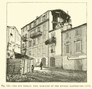 La rue Debray, Nice, endommagée par le tremblement de terre de la Riviera, 1887 - English School