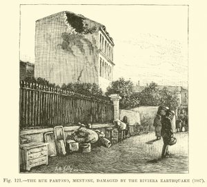 La rue Partono, Menton, endommagée par le tremblement de terre de la Riviera, 1887 - English School