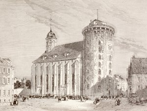 La Tour Ronde ou Rundetarn à Copenhague, Danemark au XIXe siècle (lithographie) - English School