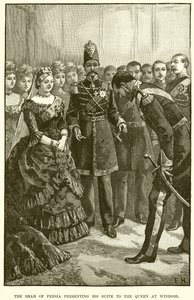 Le Shah de Perse présentant sa suite à la reine à Windsor - English School