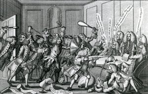 Le siège du château de Warwick, ou la bataille entre les compagnons et les licenciés, 1768 - English School