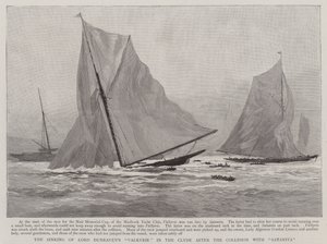 Le naufrage du "Valkyrie" de Lord Dunraven dans la Clyde après la collision avec le "Satanita" (gravure) - English School