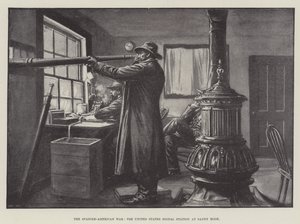 La guerre hispano-américaine, la station de signalisation des États-Unis à Sandy Hook (lithographie)