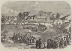 La réunion de printemps à Yokohama, course des officiers japonais, le départ - English School