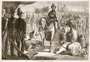 La reddition de Moolraj, illustration de Cassells Illustrated History of England - English School