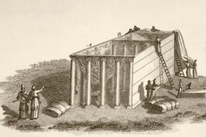 Le Tabernacle dans le désert découvert (lithographie) - English School