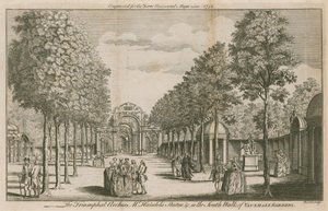 Les Arches Triomphales, la statue de M. Handel, dans la promenade sud des jardins de Vauxhall, Londres