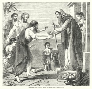 Le vrai jeûne, donner du pain aux affamés, Isaïe LVIII (gravure) - English School