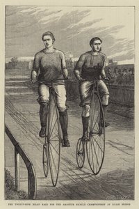 La course de vingt-cinq miles pour le championnat amateur de vélo à Lillie Bridge (gravure) - English School
