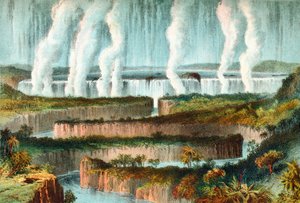 Les chutes Victoria ou Mosi-oa-Tunya, rivière Zambèze, Zimbabwe, Afrique australe au XIXe siècle. Tiré de La vie et les explorations du Dr Livingstone publié vers 1875. - English School
