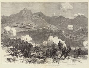 La guerre, les Turcs attaquent la position russe dans le col de Shipka (gravure) - English School