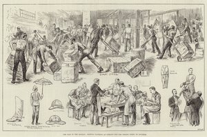 La guerre au Soudan, confection de vêtements à Pimlico pour les troupes allant à Souakim (gravure) - English School
