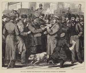La guerre, lecture des télégrammes de guerre sur la perspective Nevski, Saint-Pétersbourg - English School