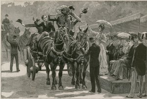 Le défilé des chevaux de trait du lundi de Pentecôte à Regents Park ; La princesse May remettant les badges - English School