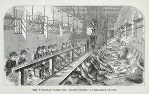Atelier sous le système silencieux à la prison de Millbank, extrait de The Criminal Prisons of London and Scenes of Prison Life par Henry Mayhew et John Binny, 1862 - English School
