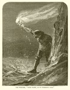 Le naufrageur, avec des flammes comme des cheveux flottants - English School