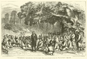 "Les assemblées se tenaient parfois dans un bois, où les foules se pressaient pour écouter la parole de Dieu" (gravure)