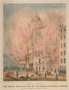 La terrible destruction de la Bourse Royale de Londres par le feu dans la nuit du 10 janvier 1838 - English School