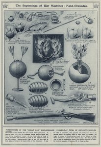 Les débuts des machines de guerre, grenades à main, précurseurs de la grenade à main de la Grande Guerre, types d