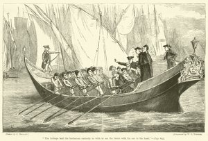 "Les évêques ont eu la curiosité barbare de vouloir voir le baron avec sa rame à la main" (gravure)