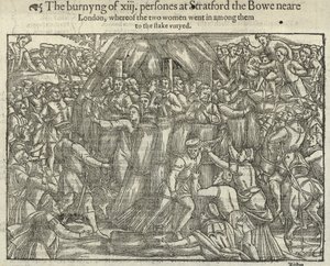 Le bûcher de treize personnes à Stratford le Bow (gravure)