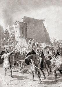 La capture de Memphis, Égypte par le roi assyrien Esarhaddon, 671 av. J.-C. (Histoire des Nations de Hutchinson, pub.1915) - English School
