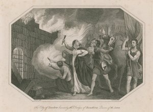 La ville de Londres brûlée par les troupes de Boadicée, reine des Icènes - English School