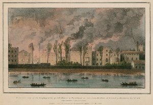 La conflagration des deux Chambres du Parlement vue depuis la rivière à 20 heures - English School