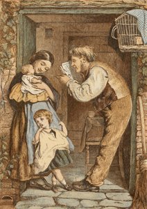 La porte du cottage, père jouant avec son enfant - English School