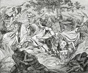 La mort de Manfred à la bataille de Bénévent, 26 février 1266, 1882 - English School