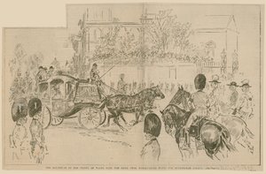 Le départ du prince de Galles avec la mariée de Marlborough House pour Buckingham Palace, 23 juillet 1896 - English School