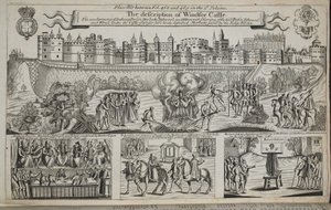 Description du château de Windsor, illustration des Actes et Monuments de John Foxe, neuvième édition, pub. 1684