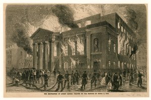 La destruction du Théâtre de Covent Garden, Londres, le matin du 5 mars 1856 - English School