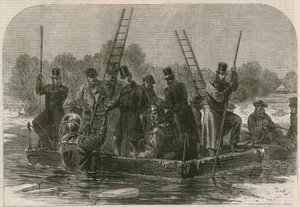La catastrophe sur la glace à Regents Park ; Plongeurs cherchant les morts - English School
