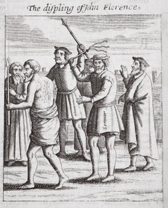 La discipline de John Florence, illustration des Actes et Monuments de John Foxe, neuvième édition, pub. 1684