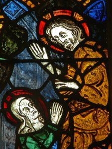 La fenêtre est représentant une scène de la vie de Sainte Marie-Madeleine - Noli me Tangere?
