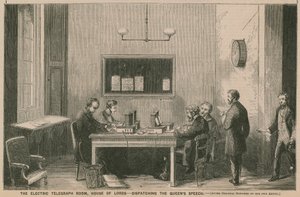 La salle du télégraphe électrique, Chambre des Lords - envoi du discours de la Reine - English School