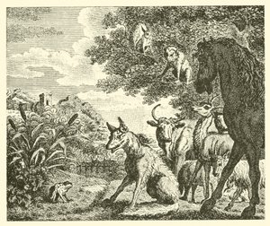 La grenouille et le renard (gravure) - English School
