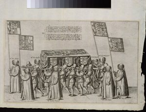Le cortège funèbre de Sir Philip Sidney (1554-1586) en route vers la cathédrale Saint-Paul, 1587, gravé par Theodor de Bry (1528-1598)