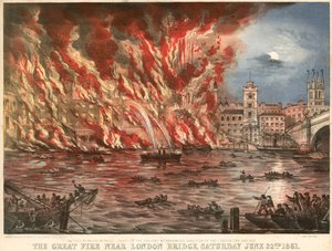 Le grand incendie près de London Bridge, samedi 22 juin 1861 - English School