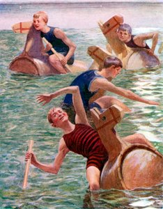 La course de chevaux de bois (lithographie en couleur) - English School