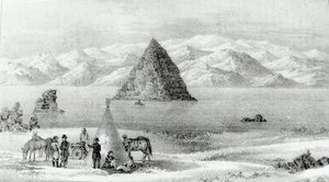 Le howitzer au lac Pyramid en janvier 1844, de Report of the Exploring Expedition to the Rocky Mountains in 1842 and to Oregon and North Carolina in 1843-44 par John C. Fremont, publié en 1845