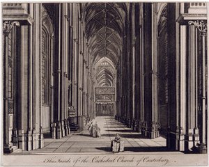 Intérieur de la cathédrale de Canterbury, vue de la nef, depuis l