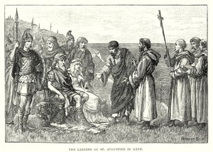 Le débarquement de Saint Augustin dans le Kent (gravure) - English School