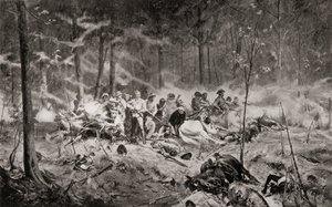 La dernière résistance du major Allan Wilson sur la rivière Shangani, Matabeleland, pendant la première guerre des Matabele en 1893, d
