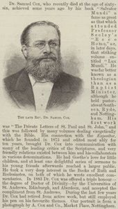 Le défunt Révérend Dr Samuel Cox (gravure) - English School
