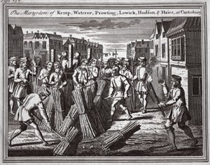 Le martyre de Kemp, Waterer, Prowting, Lowick, Hudson et Haies à Canterbury, illustration tirée de 