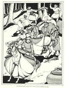 Les mules étaient chargées de trente-sept voleurs dans des jarres (gravure) - English School